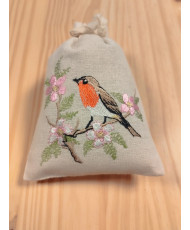 Sachet de lavande brodée « Rouge gorge »