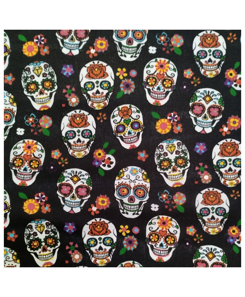 Cretonne- Calavera fond noir