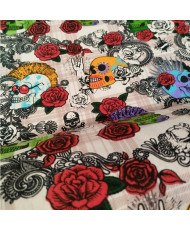 Cretonne Fabric – Punk Skull Design on Beige Background