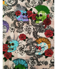 Cretonne Fabric – Punk Skull Design on Beige Background