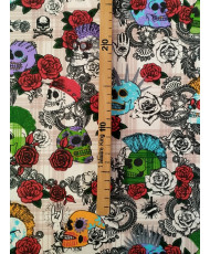 Cretonne Fabric – Punk Skull Design on Beige Background