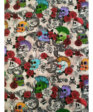 Cretonne Fabric – Punk Skull Design on Beige Background
