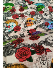Cretonne Fabric – Punk Skull Design on Beige Background