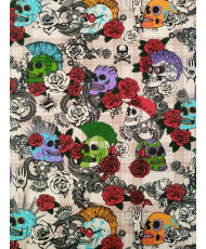 Cretonne Fabric – Punk Skull Design on Beige Background