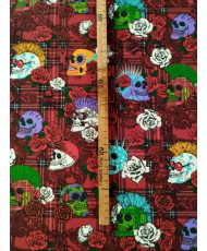 Cretonne Fabric – Punk Skull Design on red Background