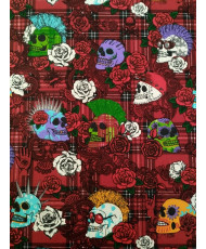 Cretonne Fabric – Punk Skull Design on red Background