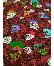 Cretonne Fabric – Punk Skull Design on red Background
