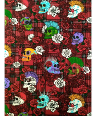 Cretonne Fabric – Punk Skull Design on red Background