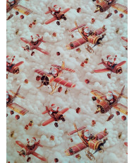 Tissu Coton Père Noël 3D en Avion – Noël Original
