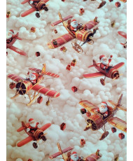 Tissu Coton Père Noël 3D en Avion – Noël Original