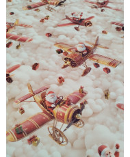 Tissu Coton Père Noël 3D en Avion – Noël Original