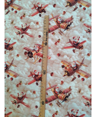 Tissu Coton Père Noël 3D en Avion – Noël Original