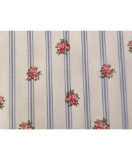 Cretonne-Batifolle imprimé fleur roses sur rayures bleues