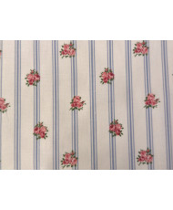 Cretonne-Batifolle imprimé fleur roses sur rayures bleues
