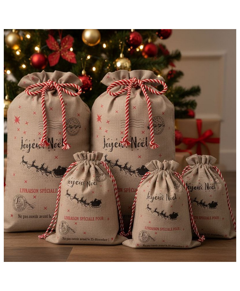 Panneau Noël Sacs Jouets DIY - Effet Jute Polyester