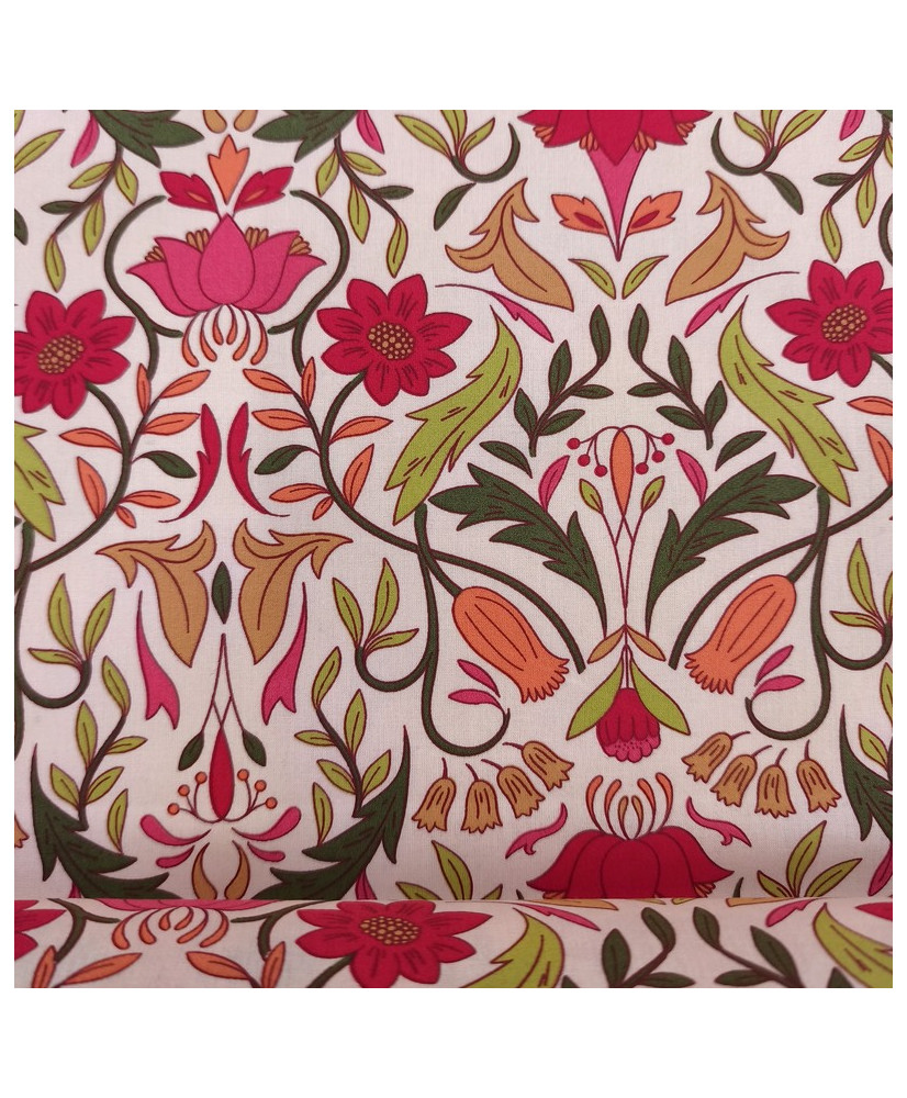 Coton imprimé ALPHONSE Pêche / Rose