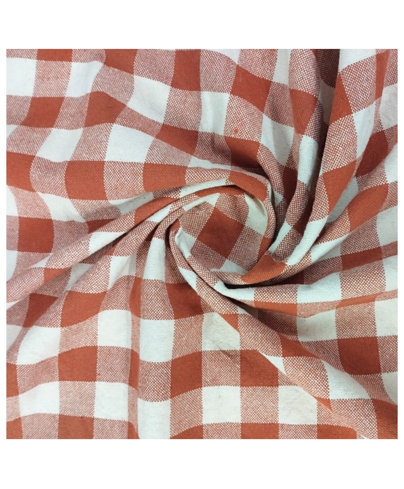 Coupon  Tissu Toile de coton tissé teint Celestin-carreaux-terracotta-2m x 1m50 de large