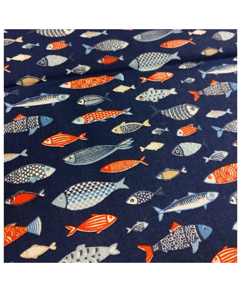 Coupon Cretonne Poissons Marine 2 m