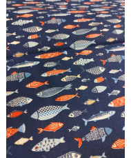 Coupon Cretonne Poissons Marine 2 m
