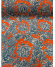 Mini Maharani Cretonne Fabric – Blue/Orange (100% Cotton)"