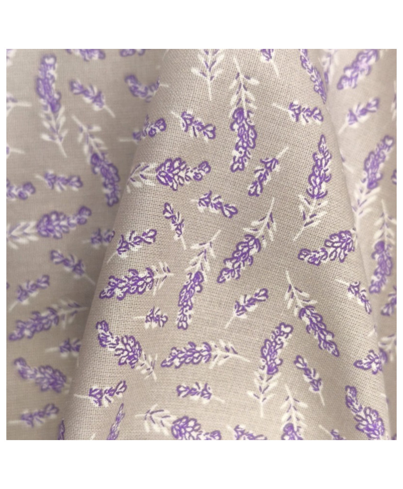 tissu-coton-imprime-lavande-fond lin-160cm