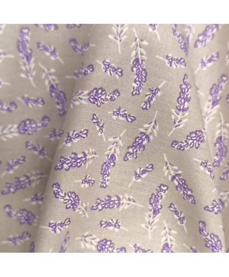 tissu-coton-imprime-lavande-fond lin-160cm