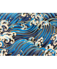 Cretonne imprimé doré - bleu "Vagues impériales"
