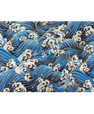 Cretonne imprimé doré - bleu "Vagues impériales"