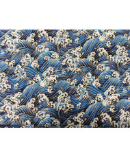 Cretonne imprimé doré - bleu "Vagues impériales"