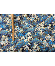 Cretonne imprimé doré - bleu "Vagues impériales"