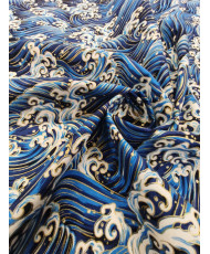 Cretonne imprimé doré - bleu "Vagues impériales"