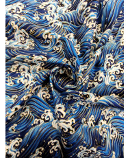 Cretonne imprimé doré - bleu "Vagues impériales"
