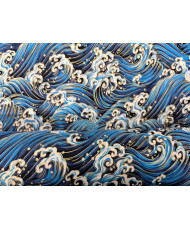 Cretonne imprimé doré - bleu "Vagues impériales"