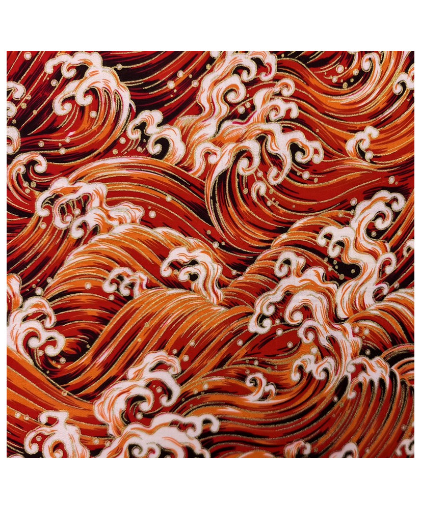 Cretonne imprimé doré - rouge "Vagues impériales"