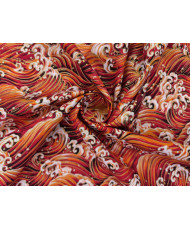 Cretonne imprimé doré - rouge "Vagues impériales"