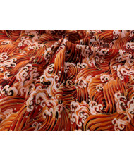 Cretonne imprimé doré - rouge "Vagues impériales"