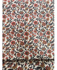 Tissu Coton "Indienne" : Fleurs Épanouies Terracotta & Ébène