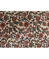 Tissu Coton "Indienne" : Fleurs Épanouies Terracotta & Ébène