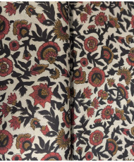 Tissu Coton "Indienne" : Fleurs Épanouies Terracotta & Ébène