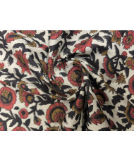 Tissu Coton "Indienne" : Fleurs Épanouies Terracotta & Ébène