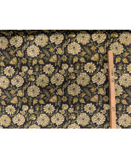 Tissu Coton "Indienne" – Floral Moutarde & Vert Forêt