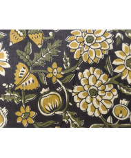 Tissu Coton "Indienne" – Floral Moutarde & Vert Forêt