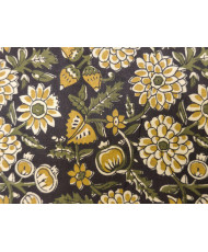 Tissu Coton "Indienne" – Floral Moutarde & Vert Forêt