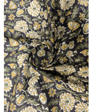 Tissu Coton "Indienne" – Floral Moutarde & Vert Forêt