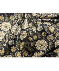 Tissu Coton "Indienne" – Floral Moutarde & Vert Forêt