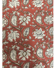 Tissu Coton "Indienne" – Block Print Floral - Terre de Sienne