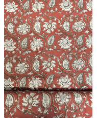 Tissu Coton "Indienne" – Block Print Floral - Terre de Sienne