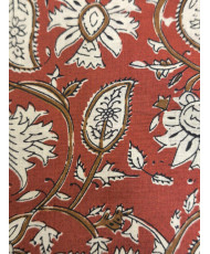 Tissu Coton "Indienne" – Block Print Floral - Terre de Sienne