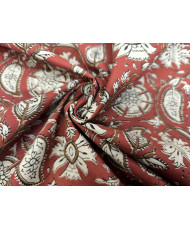 Tissu Coton "Indienne" – Block Print Floral - Terre de Sienne