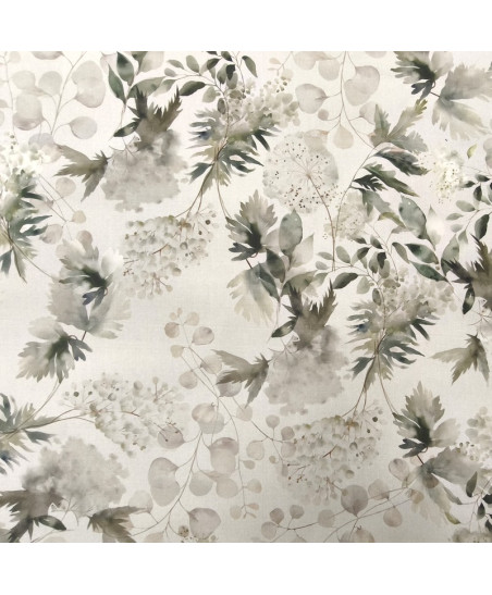 Tissu coton enduit Limay motif eucalyptus et feuillage aquarelle vert sauge